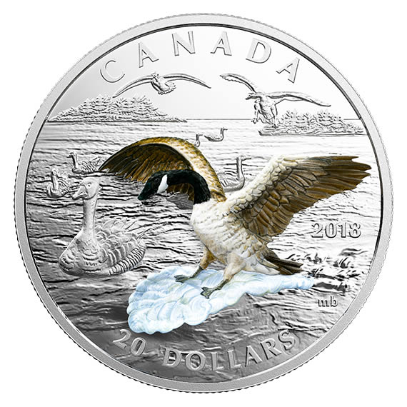 RCM-New-Release:-2018-1-Oz.-Pure-Silver-Coin---3-D-Approaching-Canada-Goose